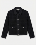 Chaqueta Tejida MAJE — Negro con Cuadrícula y Botones Metálicos