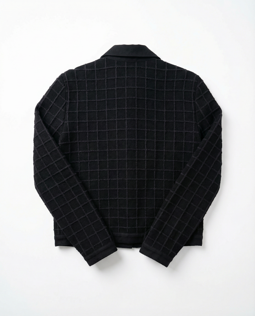 Chaqueta Tejida MAJE — Negro con Cuadrícula y Botones Metálicos