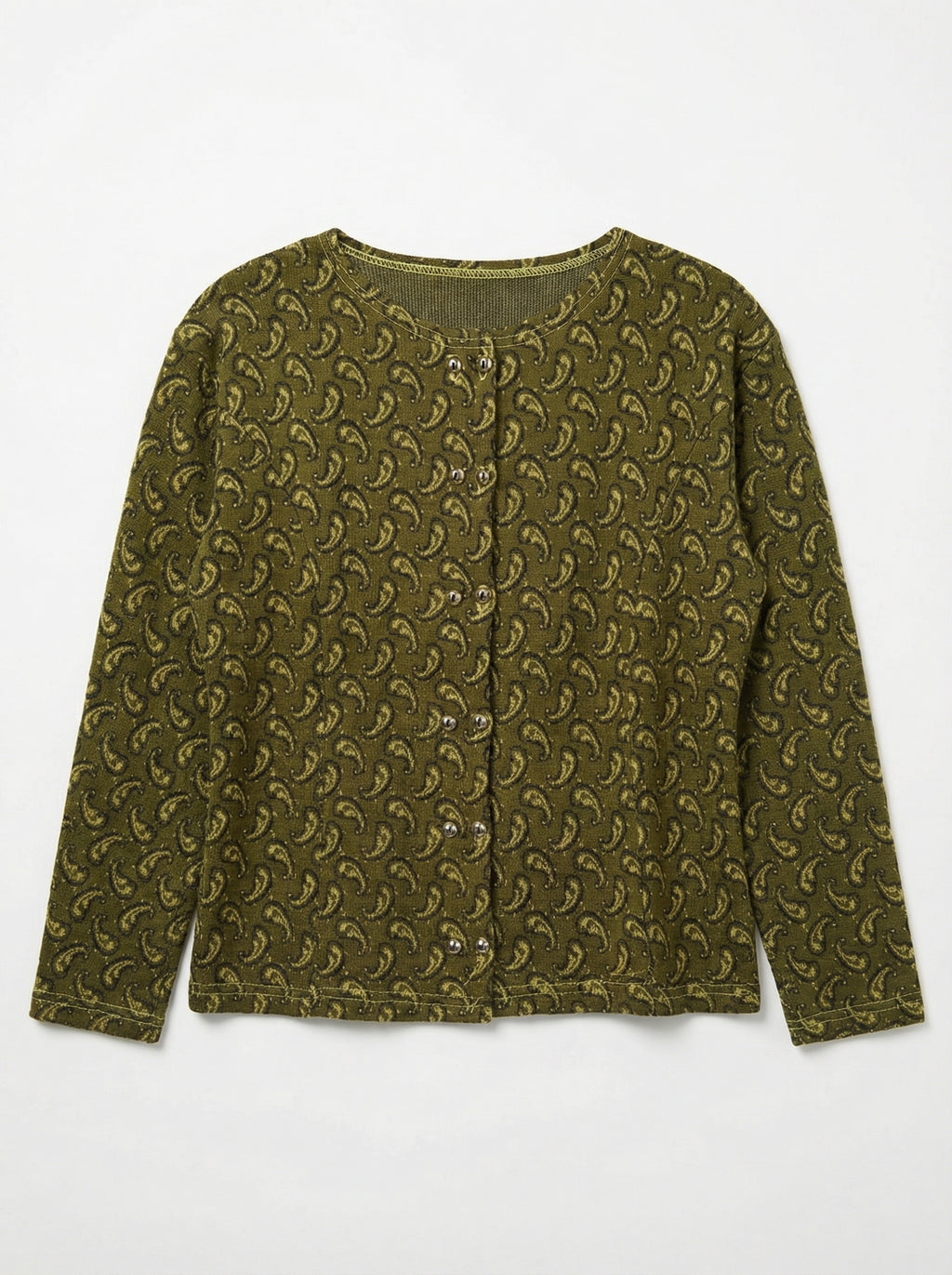 Chaqueta Tejida Vintage Paisley — Verde Oliva, Hecha en Italia