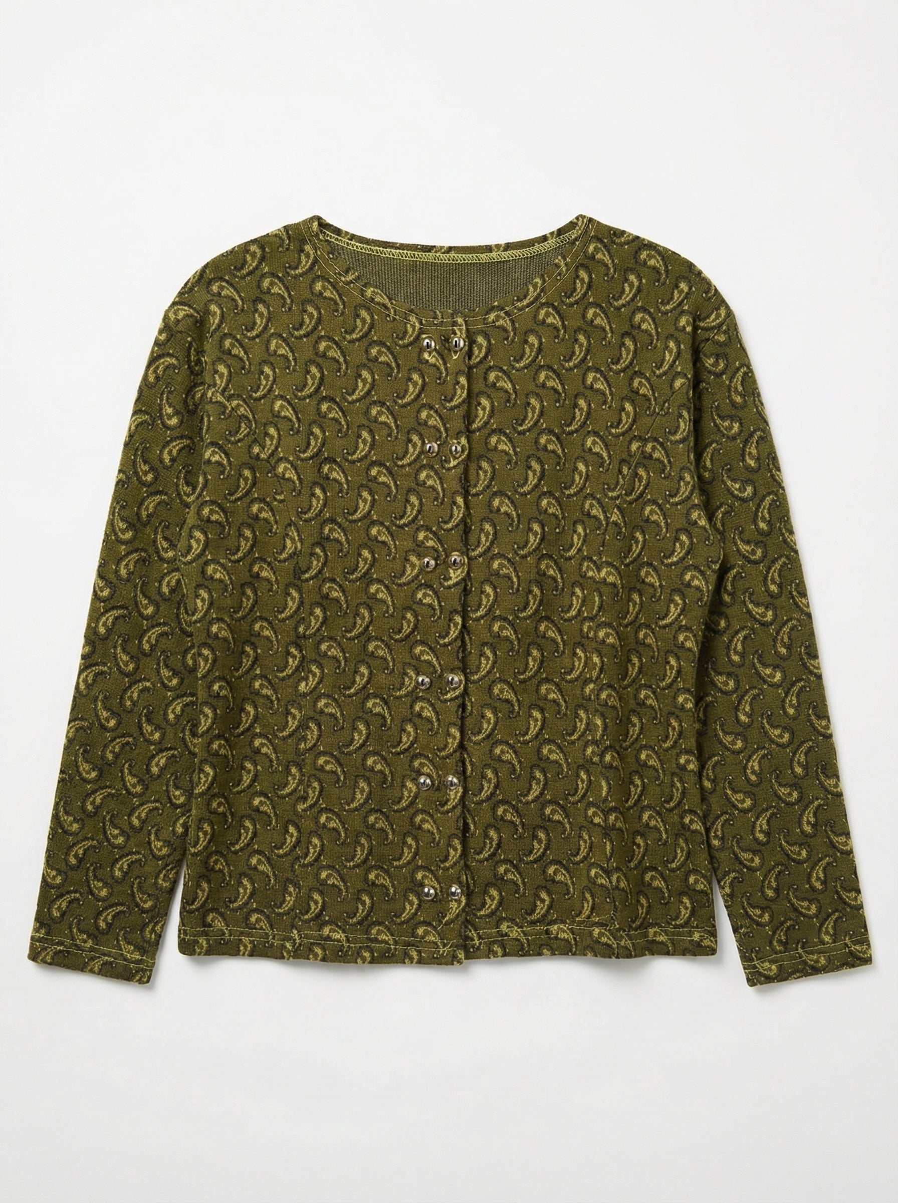 Chaqueta Tejida Vintage Paisley — Verde Oliva, Hecha en Italia