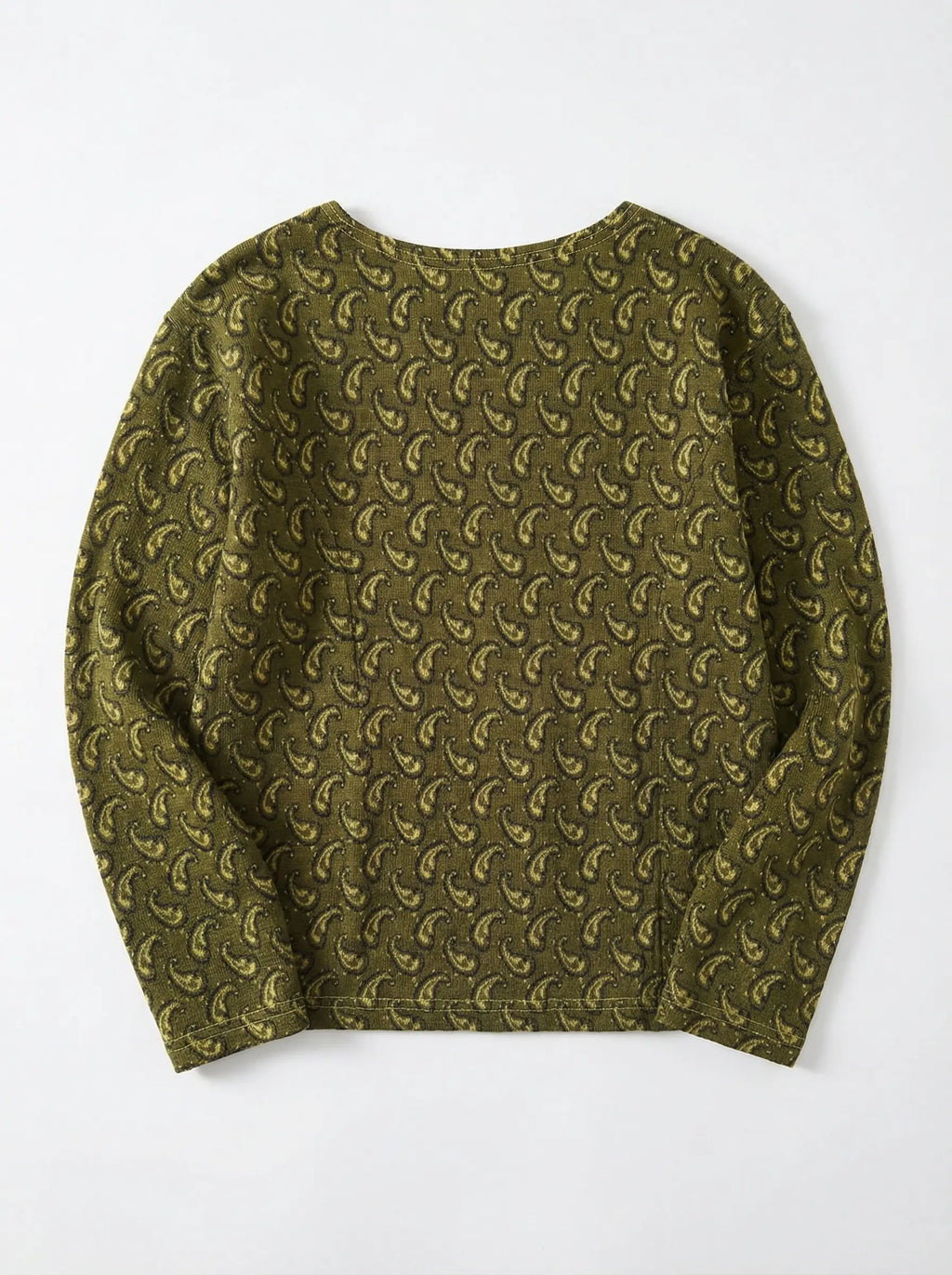 Chaqueta Tejida Vintage Paisley — Verde Oliva, Hecha en Italia