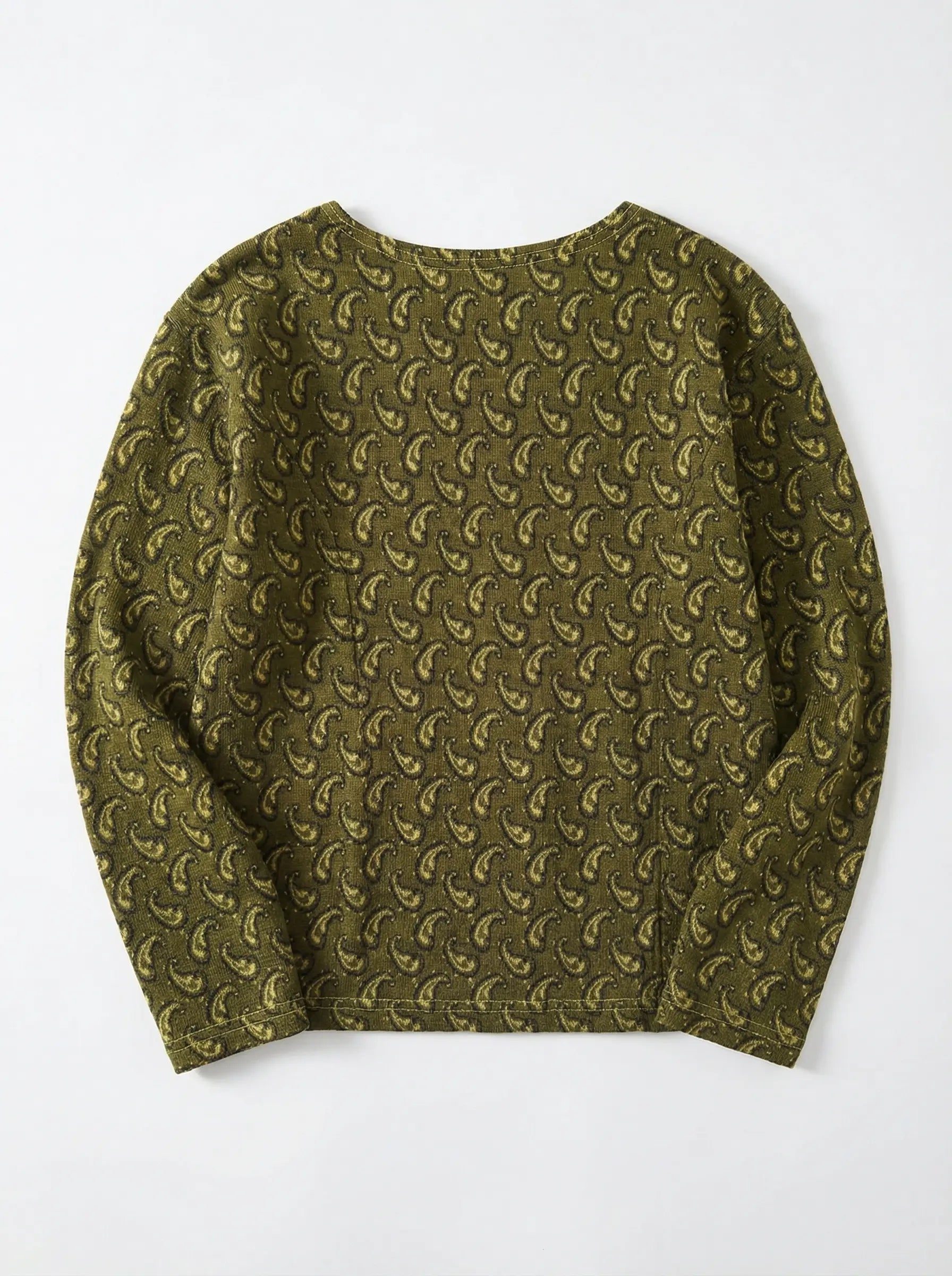 Chaqueta Tejida Vintage Paisley — Verde Oliva, Hecha en Italia