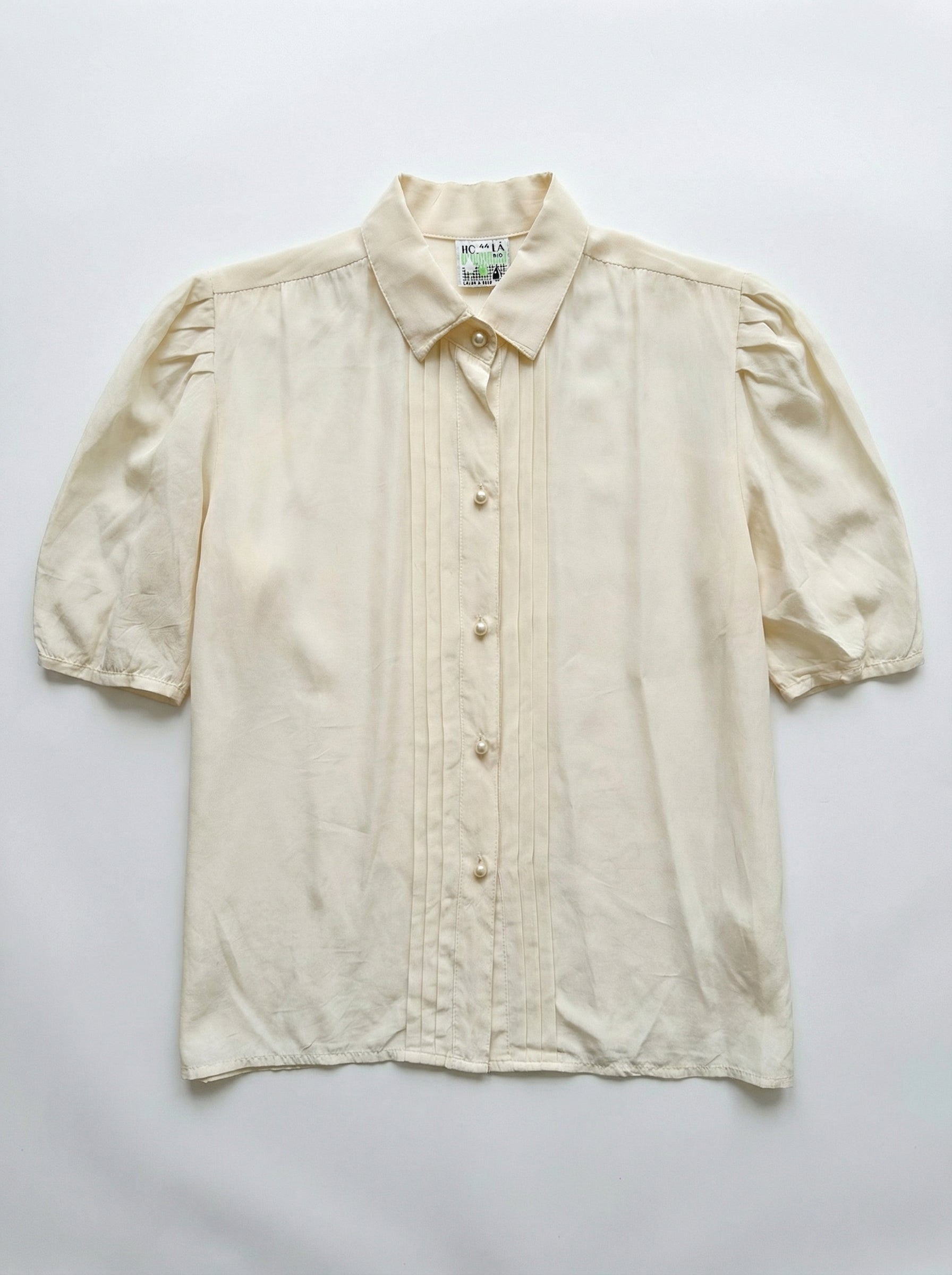 Camisa Vintage manga corta botones perla
