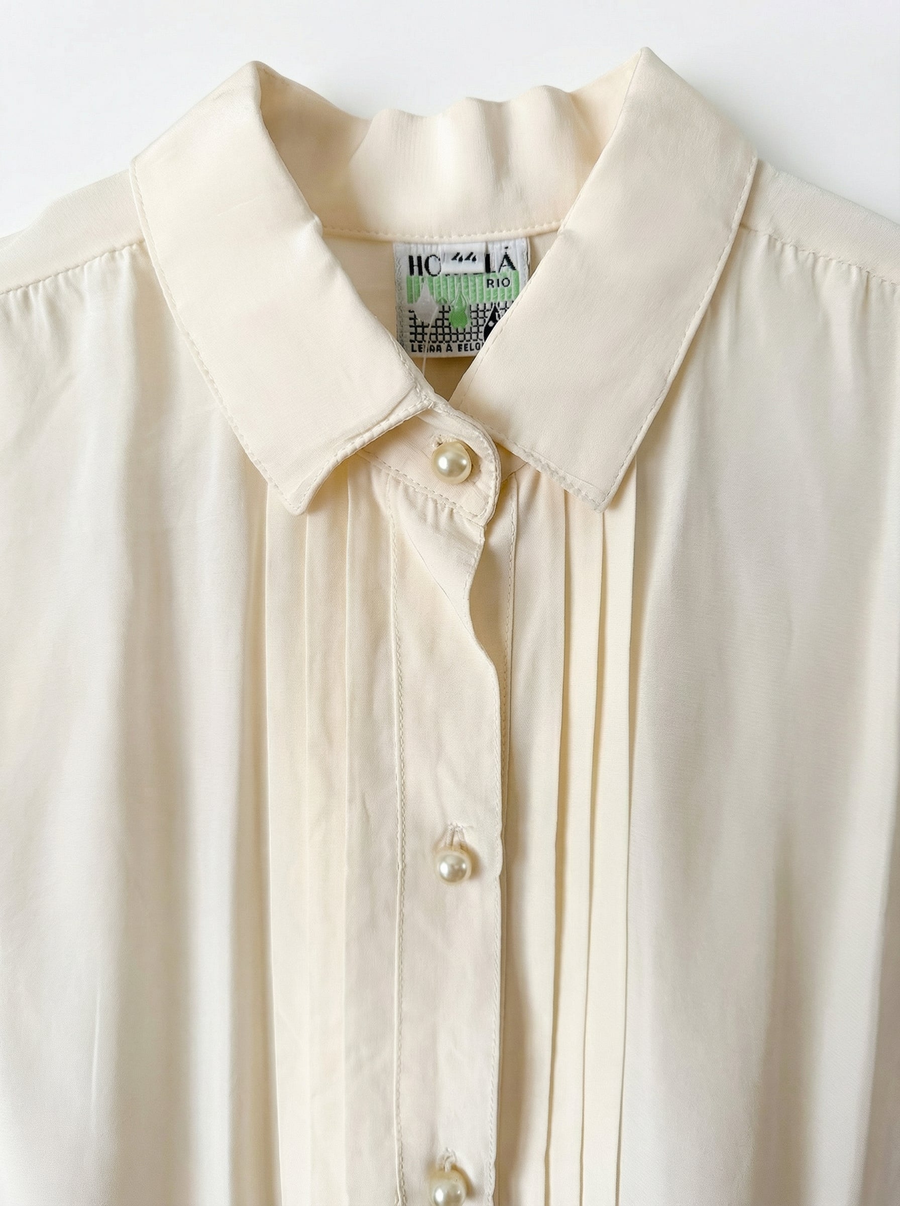 Camisa Vintage manga corta botones perla