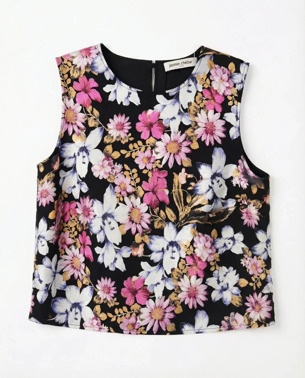 Top Floral JAZMÍN CHEBAR —Estampado Negro con Flores