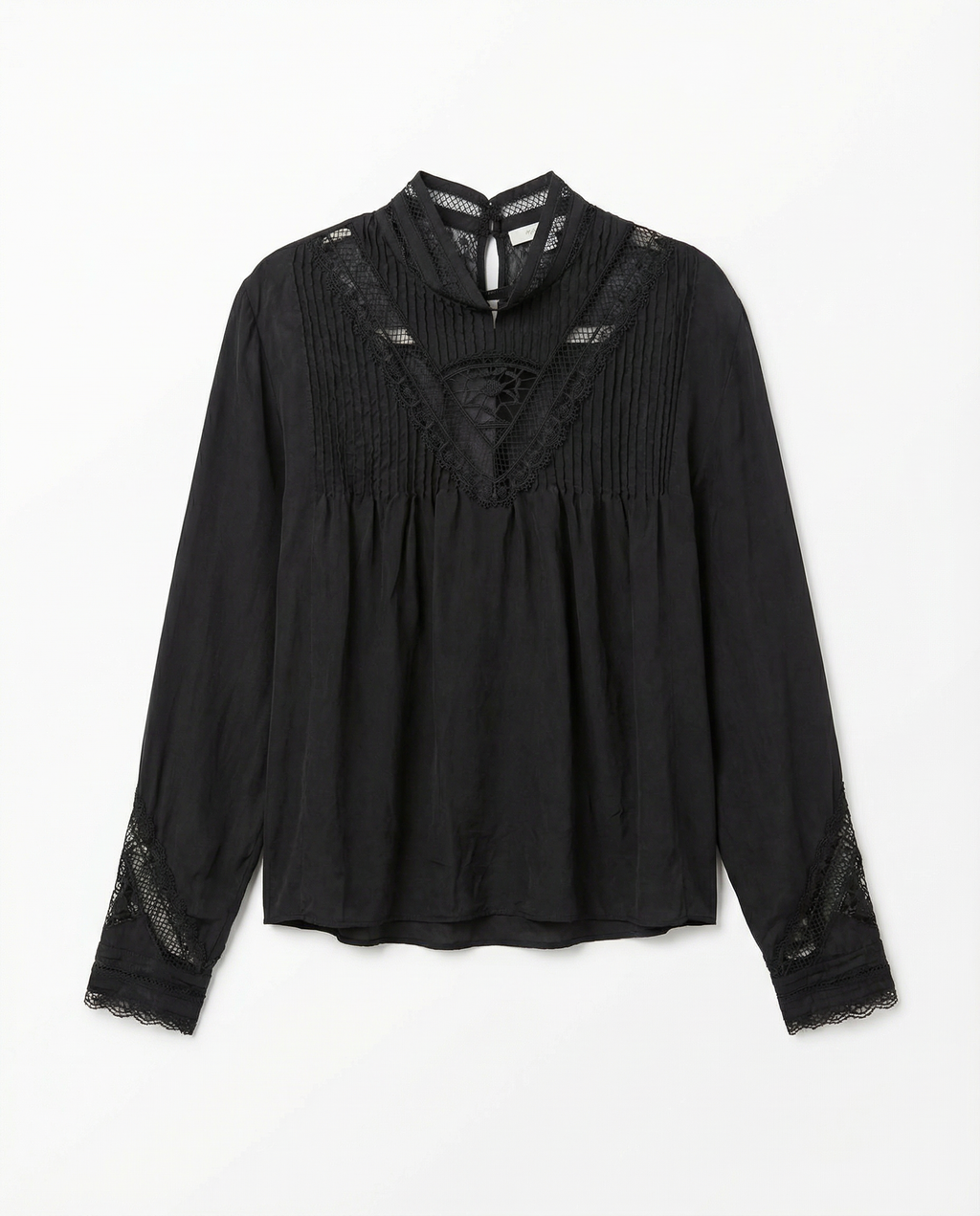 Blusa Negra con Encaje y Detalles Calados