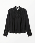 Blusa Negra con Encaje y Detalles Calados