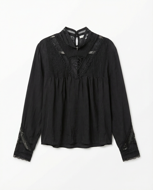Blusa Negra con Encaje y Detalles Calados