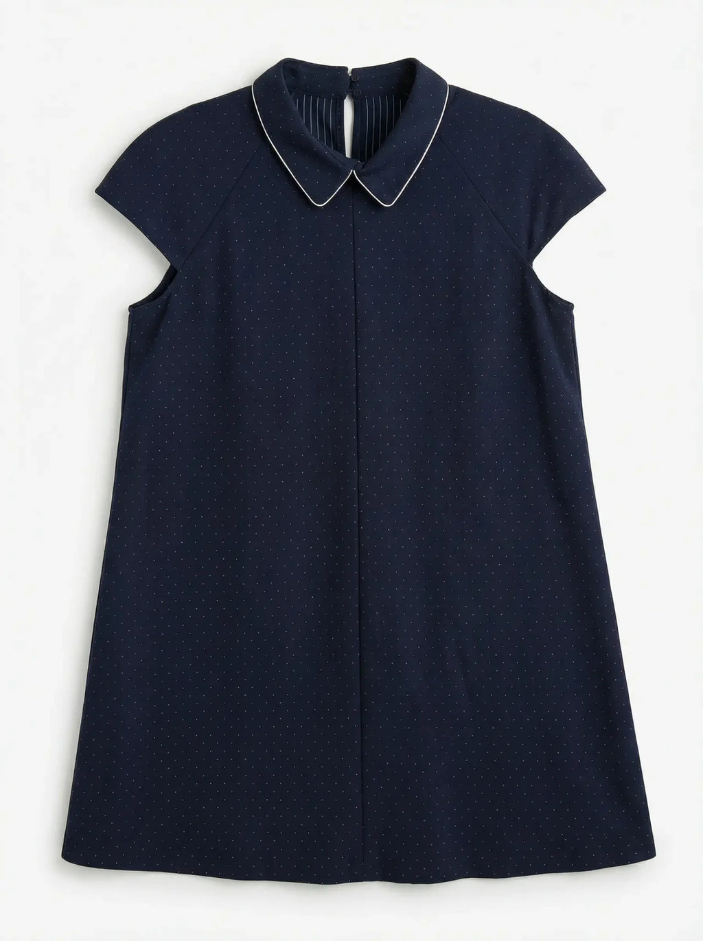 Vestido en Algodón Satinado — Azul Marino con Cuello Peter Pan