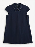 Vestido en Algodón Satinado — Azul Marino con Cuello Peter Pan
