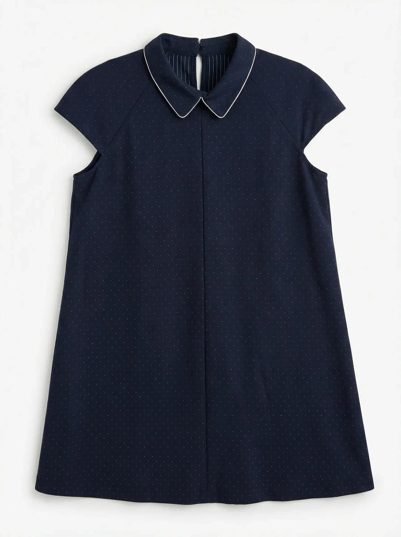 Vestido en Algodón Satinado — Azul Marino con Cuello Peter Pan