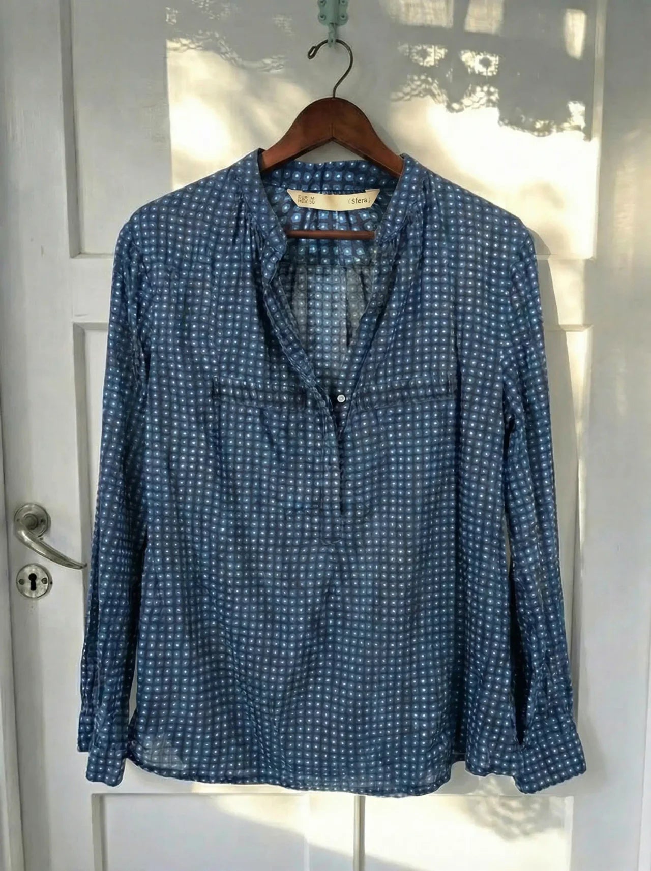 Camisa SFERA — Algodón Estampado con Efecto Lavado Azul