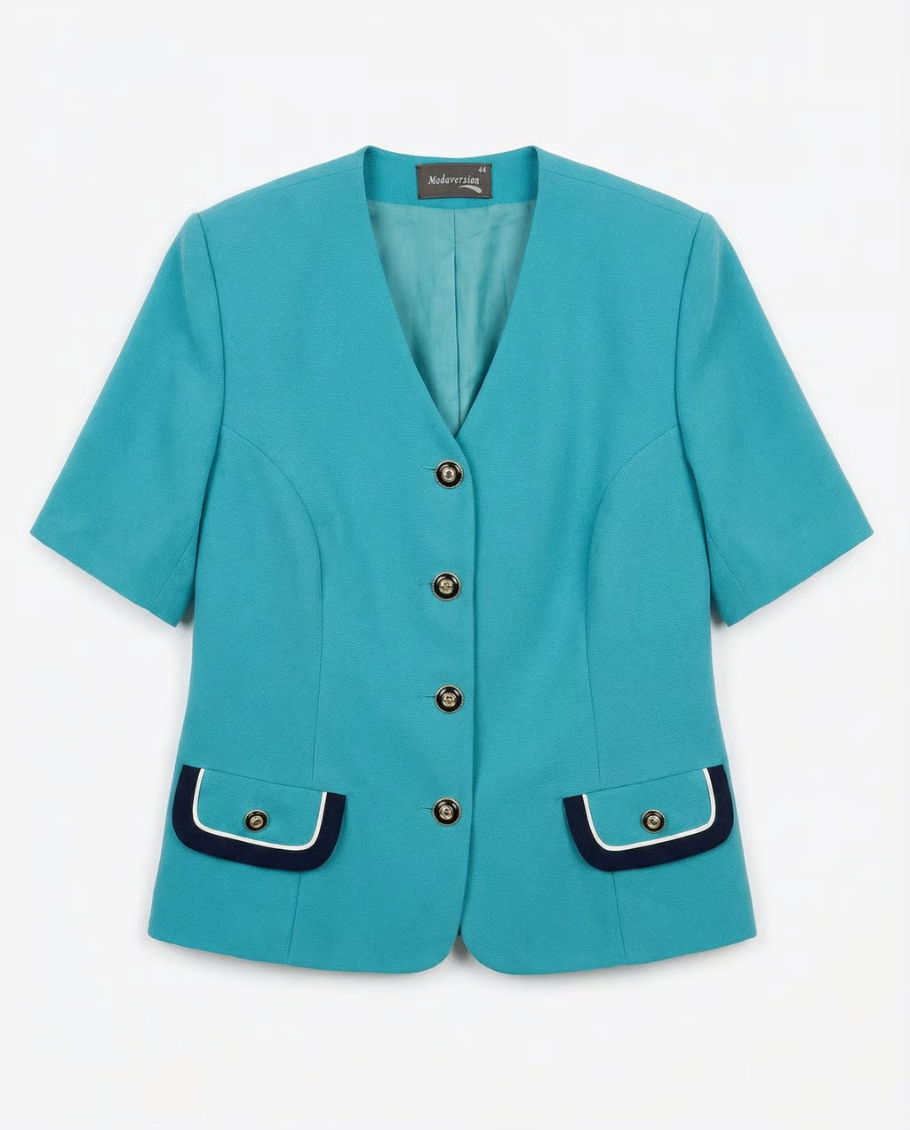 Chaqueta Manga Corta Vintage 80s — Turquesa con Botones Dorados