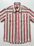Camisa manga corta BENSIMON — Rayas Verticales Rojo y Crudo con Broches