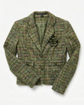 Blazer Tweed EXPRESS DESIGN STUDIO — Verde Oliva Multicolor con Broche Floral