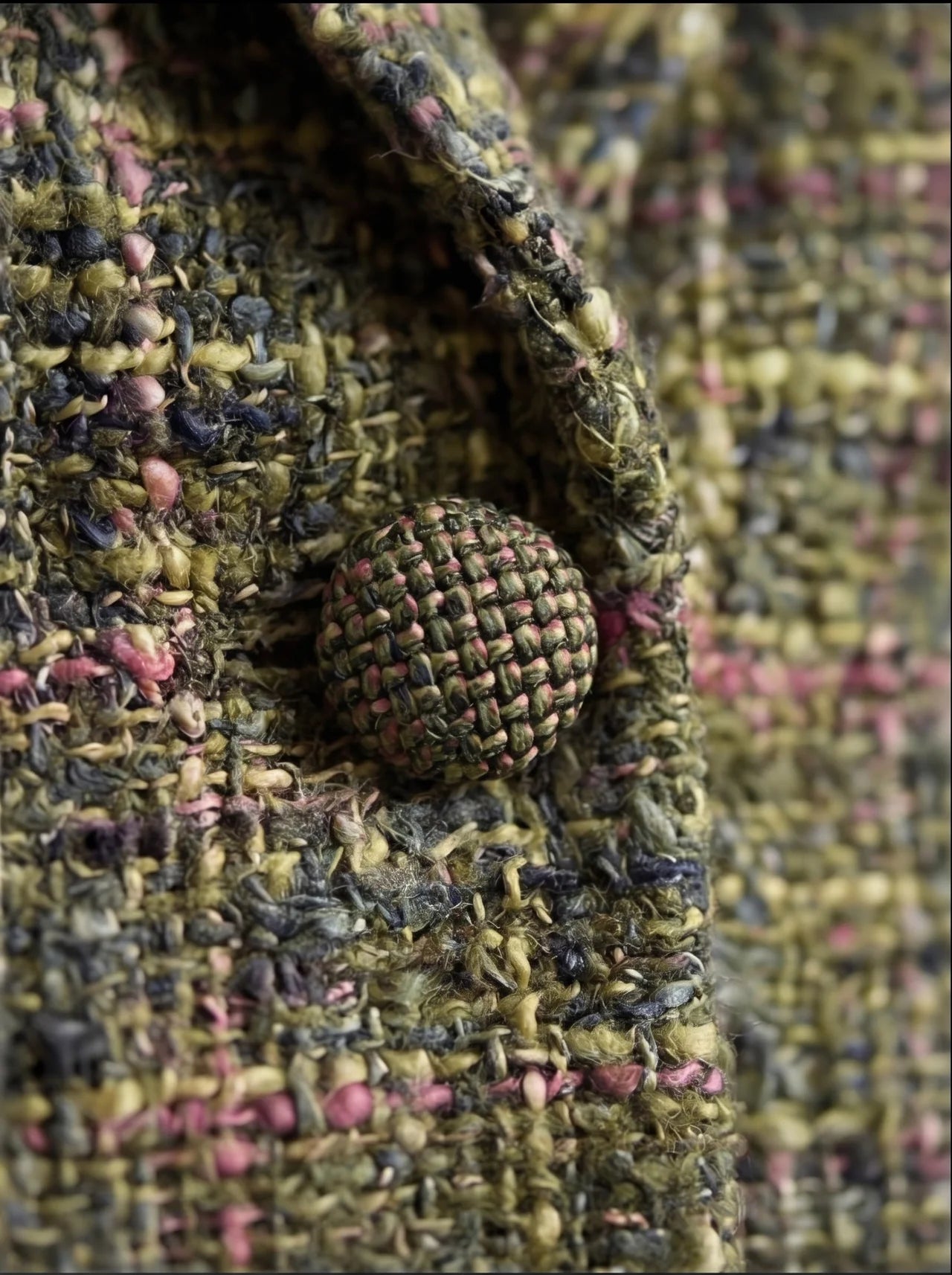 Blazer Tweed EXPRESS DESIGN STUDIO — Verde Oliva Multicolor con Broche Floral