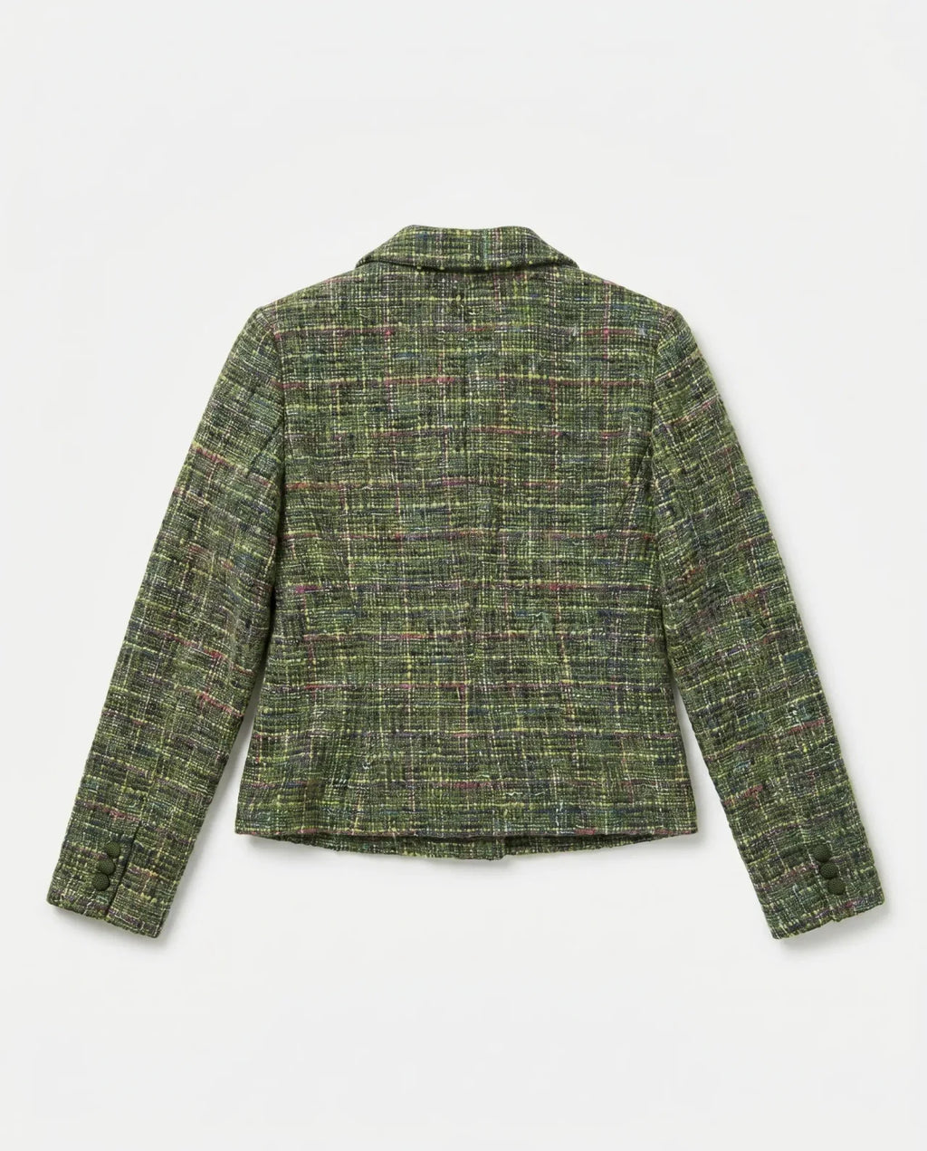 Blazer Tweed EXPRESS DESIGN STUDIO — Verde Oliva Multicolor con Broche Floral