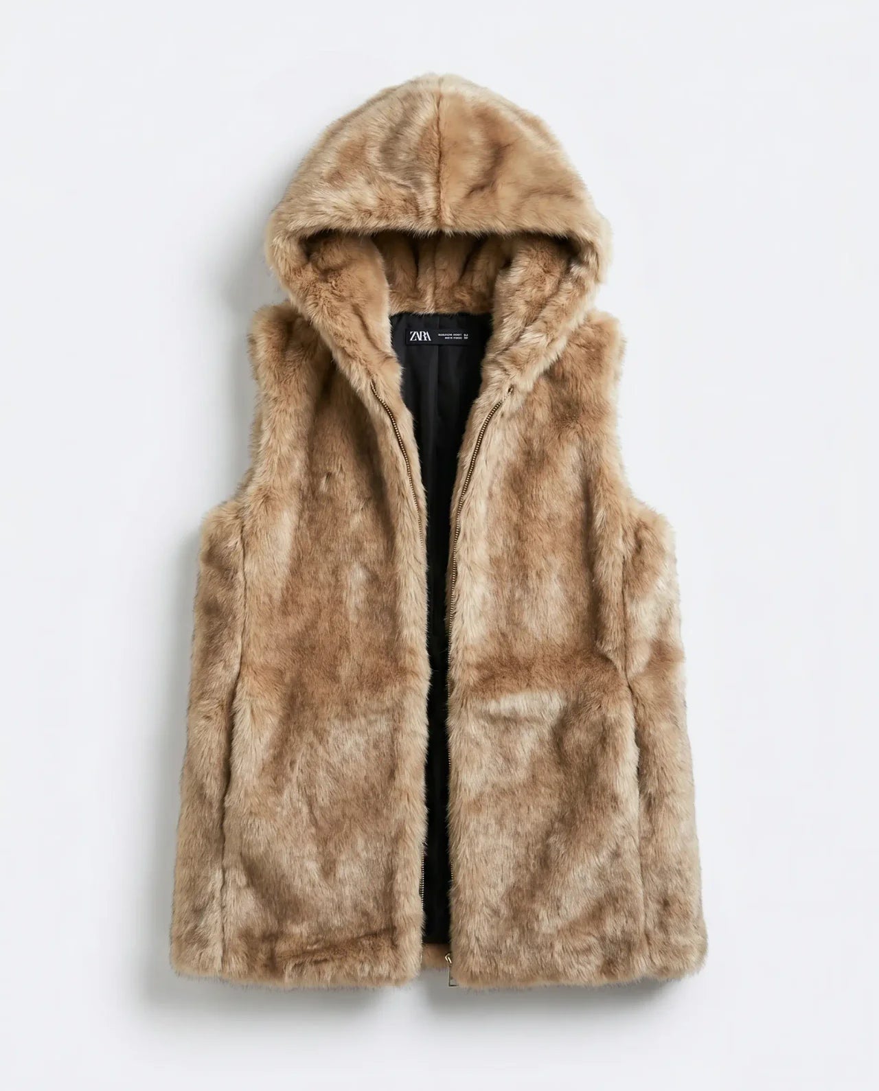 Chaleco ZARA — Pelo Sintético Camel con Capucha