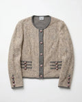 Chaqueta Tweed — Beige y Gris con Botones Malva, Hecha en Italia