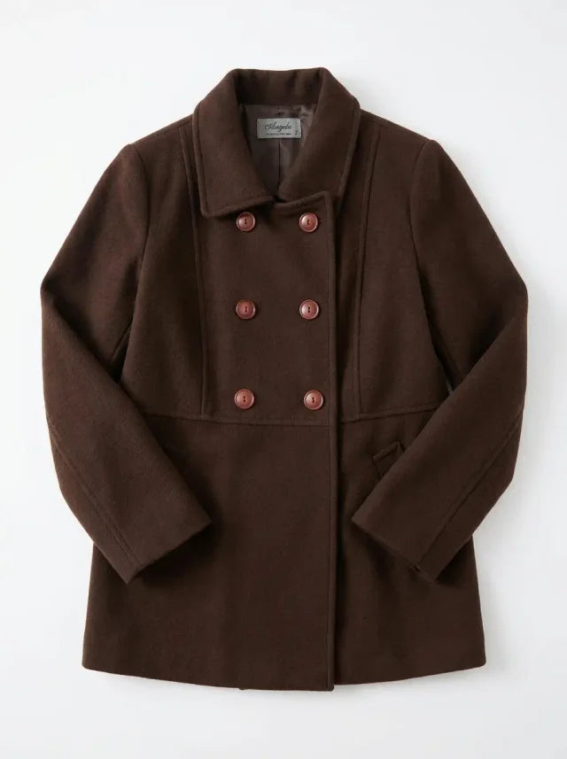 Peacoat de Lana Marrón Chocolate — Angela Prêt-à-Porter