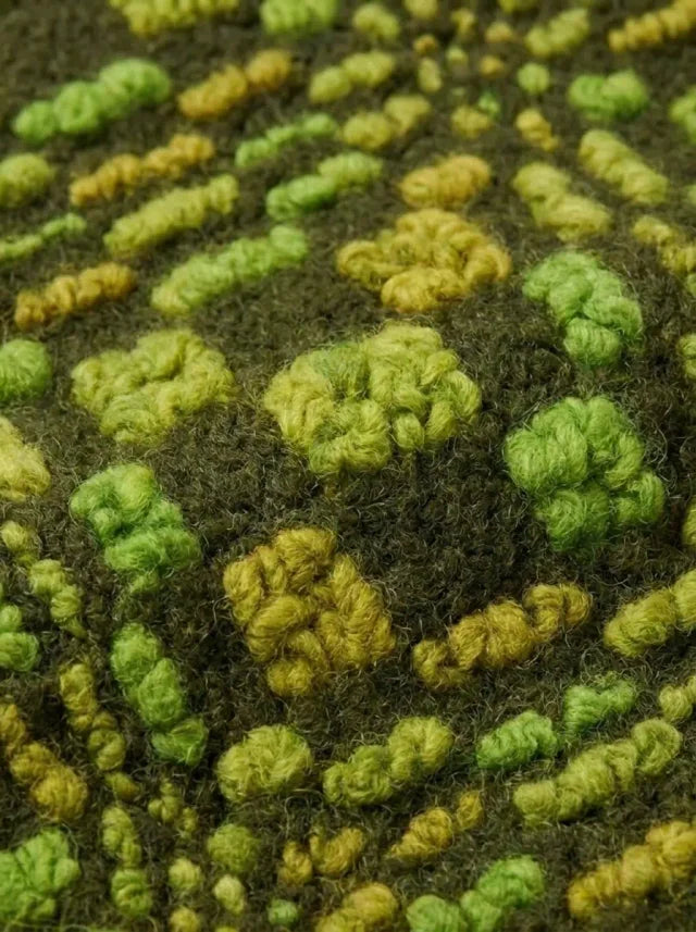 Tapado de Lana Bouclé Afieltrada Verde con Estampado Geométrico — Pieza Única