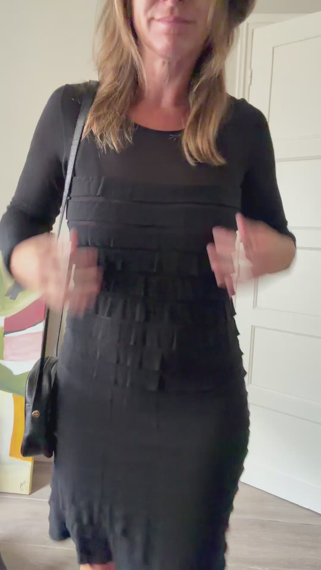 Vestido Negro MASSIMO DUTTI — Tejido semitransparente con Volados en Capas