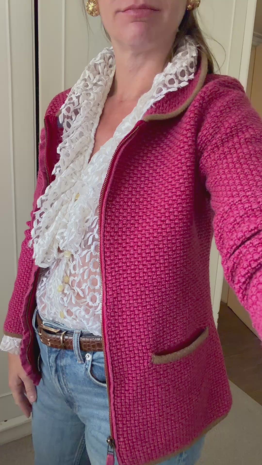 Cardigan Bouclé Frambuesa con Cierre — Margara Shaw
