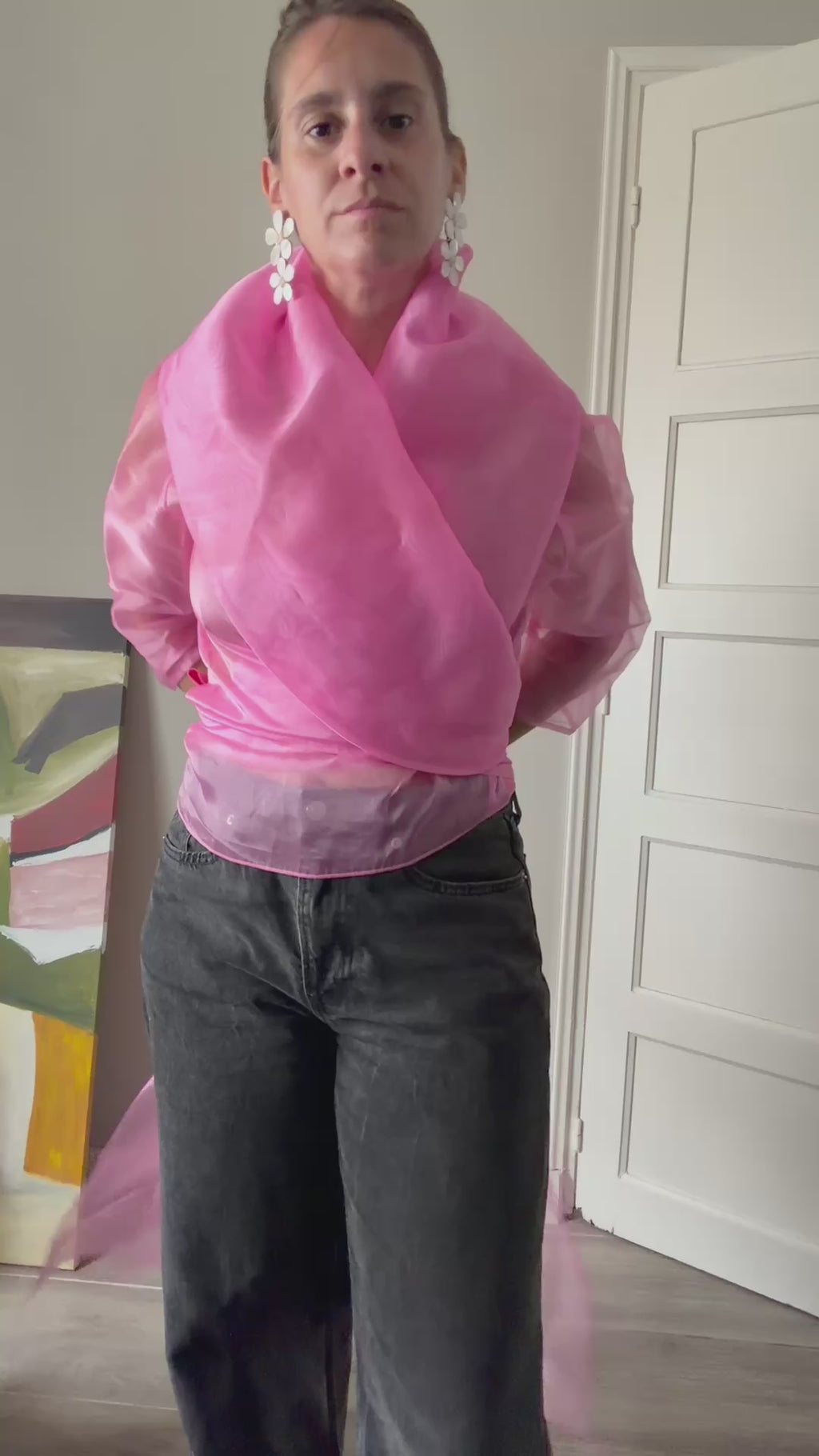 Estola Vintage en Organza — Rosa Chicle