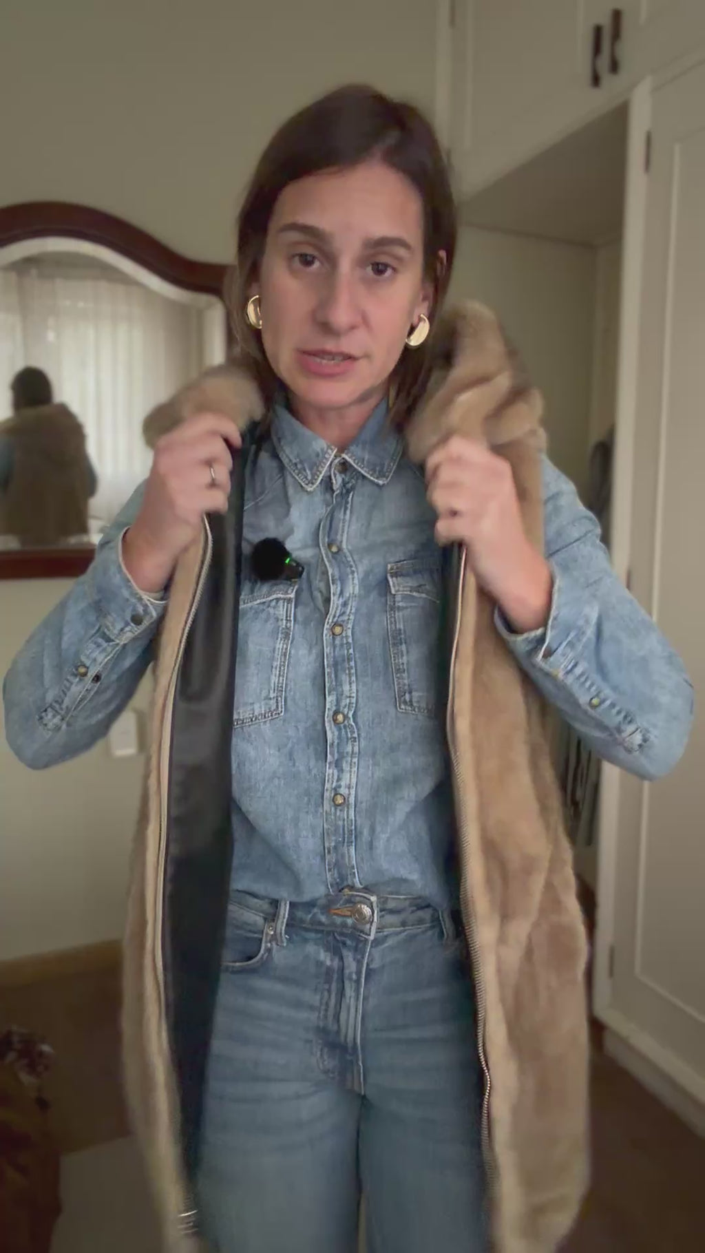 Chaleco ZARA — Pelo Sintético Camel con Capucha