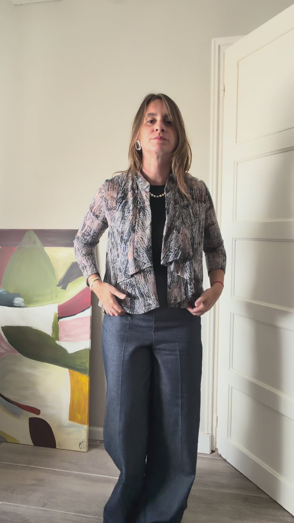 Blusa tipo cardigan abierto estampado Ayres