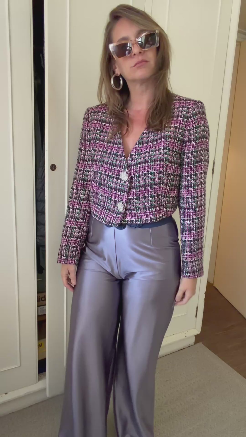Blazer Tweed Multicolor con Botones de Strass — Zara