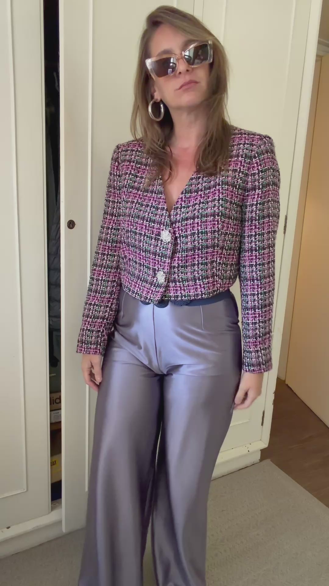 Blazer Tweed Multicolor con Botones de Strass — Zara