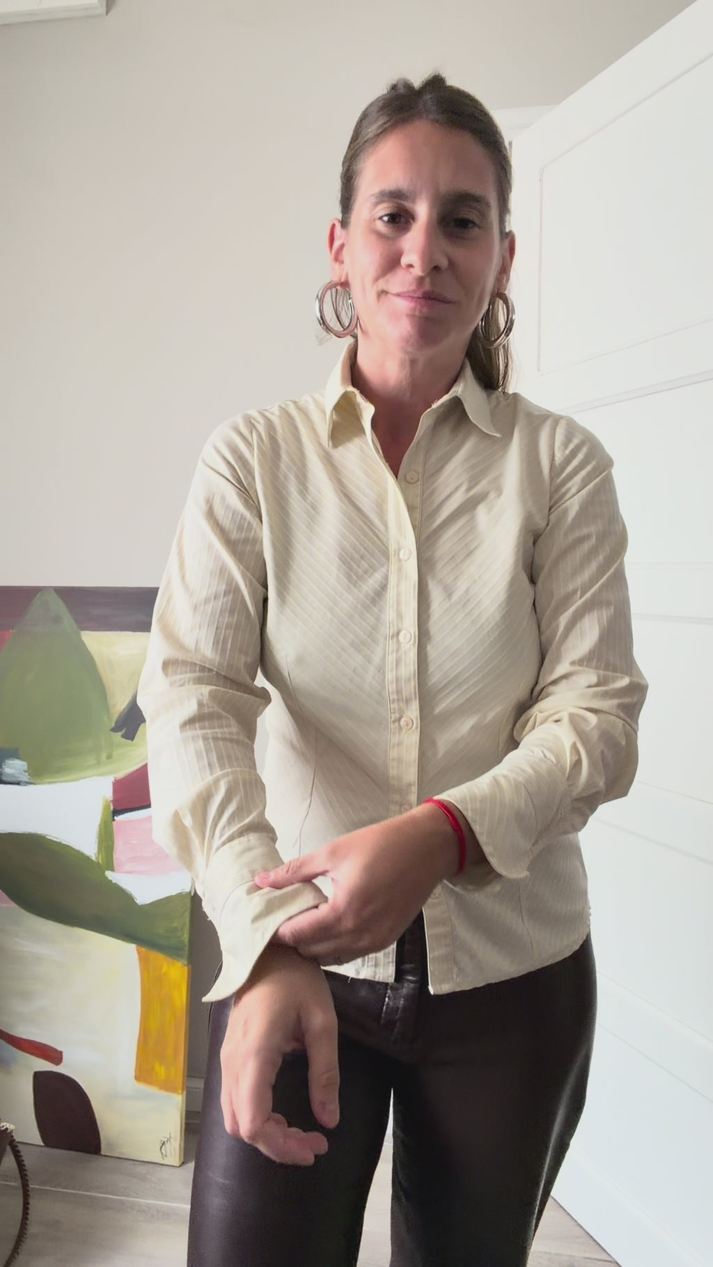 Camisa PORTSAID — Beige con Rayas Tono a Tono