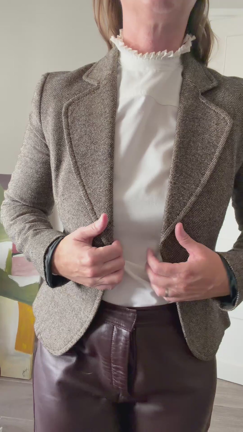 Blazer Zara — Tweed Marrón y Crudo