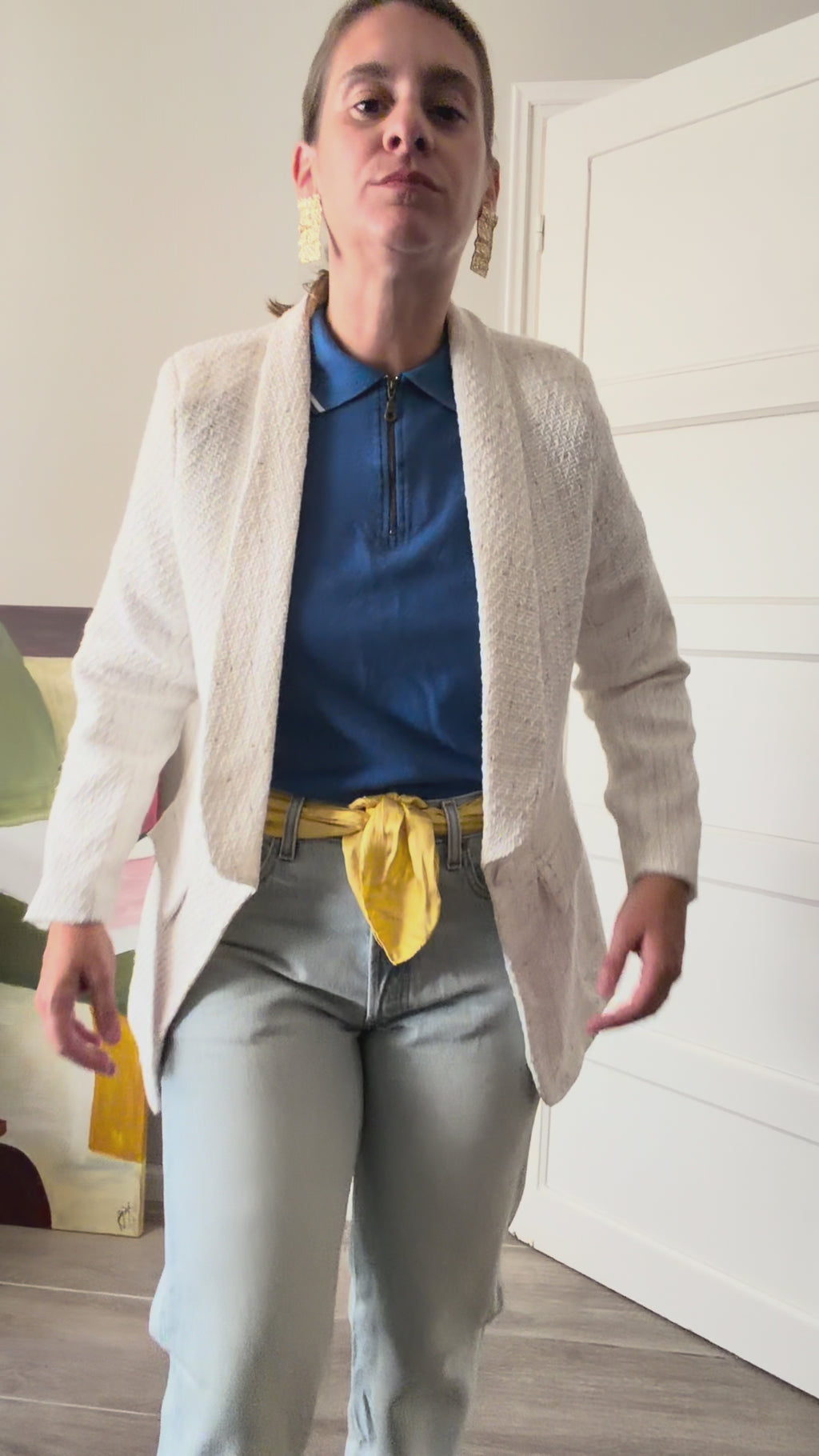 Blazer Tweed con Destellos Lurex — Blanco Crudo