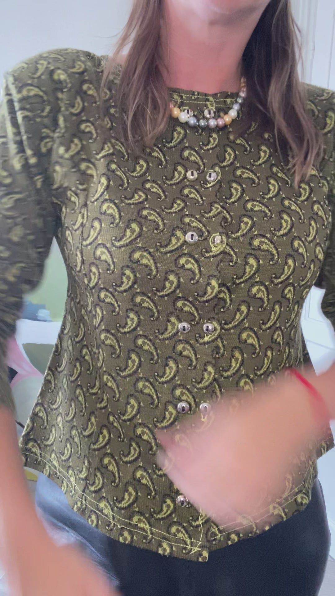 Chaqueta Tejida Vintage Paisley — Verde Oliva, Hecha en Italia